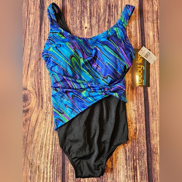 SOLD Robby Len Vintage Size 18W New w/ Tags One Piece Swimsuit Slimming Bathing - Picture 1 of 6